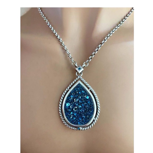 BRIGHTON CRYSTAL ROCKS BLUE DRUSY QUARTZ CRYST SLVR TEARDROP MESSAGE NECKLACE - Picture 7 of 7